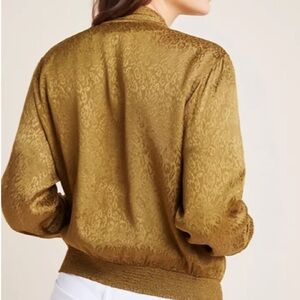 Maeve Anthropologie Silky Bomber Jacket Olive Green Cheetah Women’s Size Small